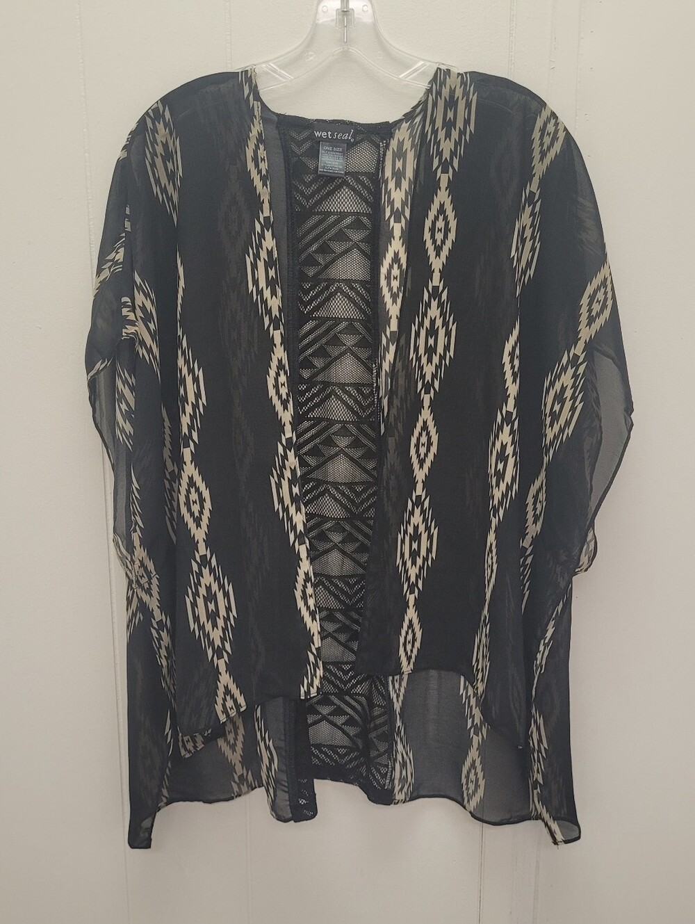Wet Seal Black and Cream Aztec Sheer Kimono Cardigan
